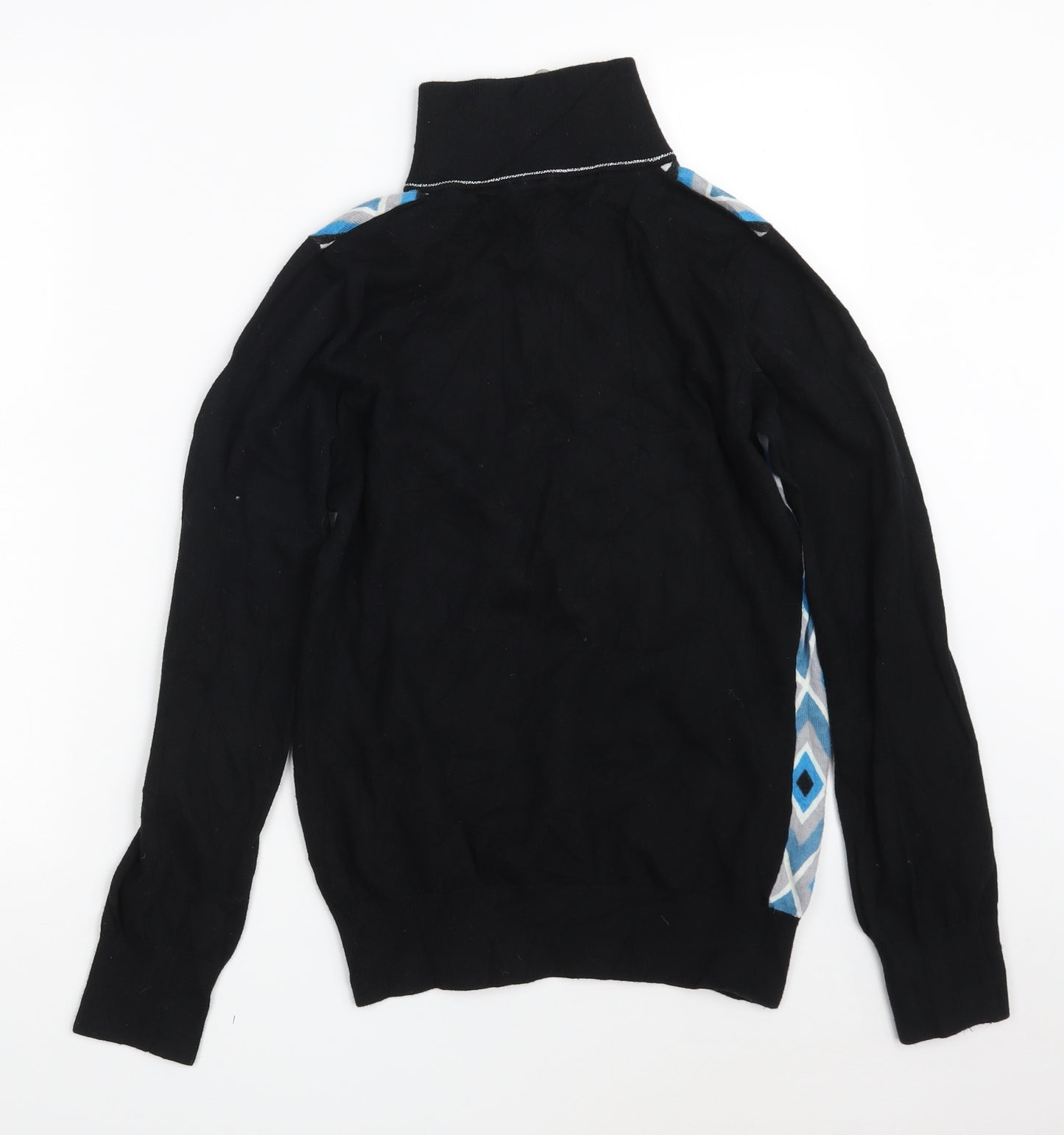 GOLFINO Womens Black High Neck Argyle/Diamond Cotton Pullover Jumper Size 14