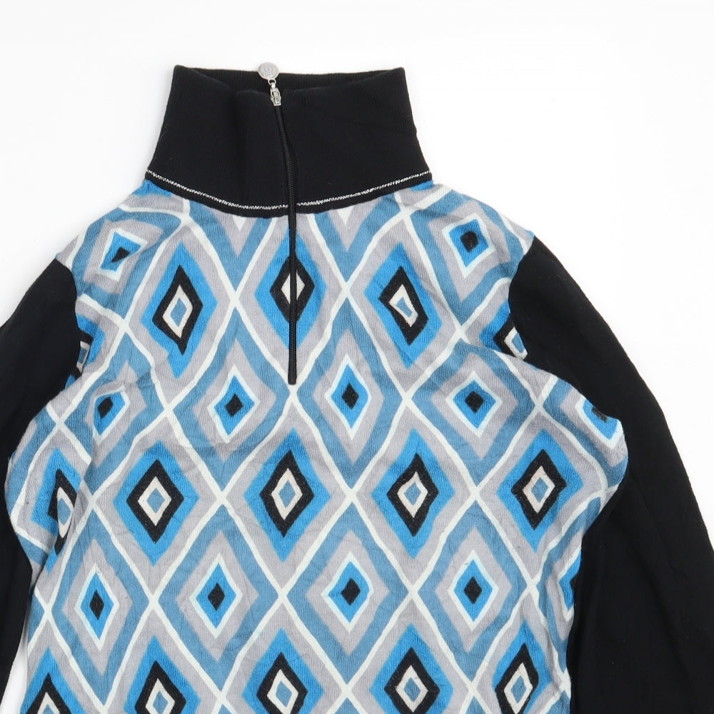 GOLFINO Womens Black High Neck Argyle/Diamond Cotton Pullover Jumper Size 14
