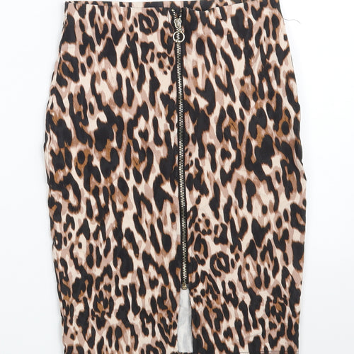 Atmosphere Womens Brown Animal Print Viscose A-Line Skirt Size 8   Zip
