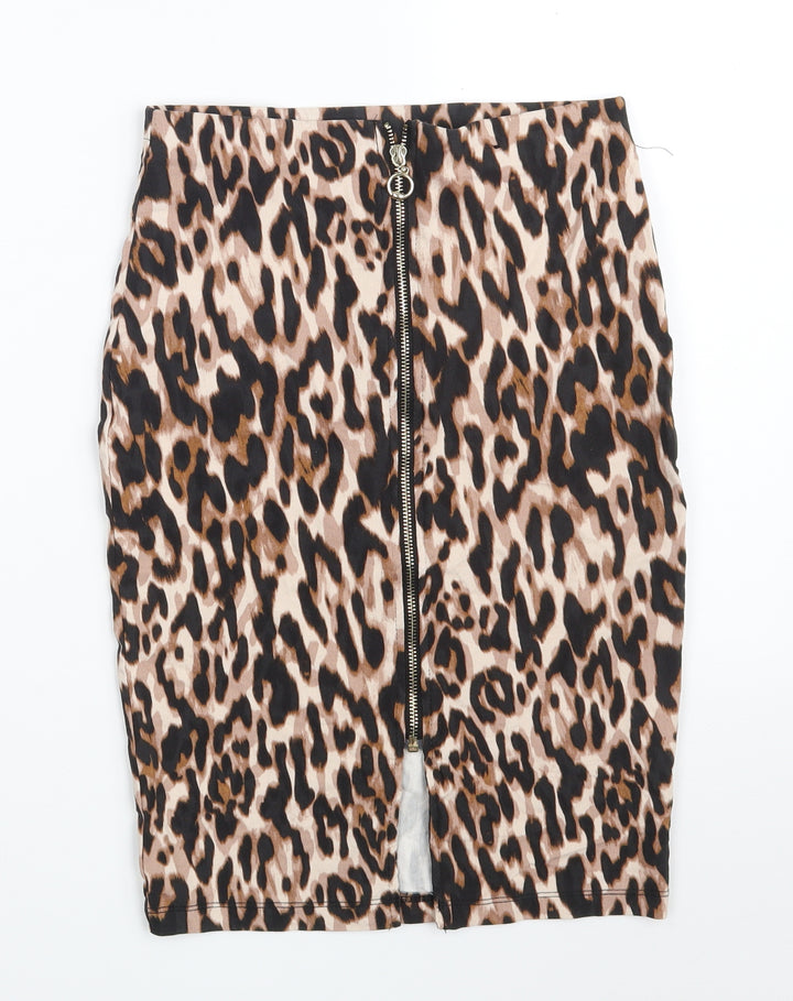 Atmosphere Womens Brown Animal Print Viscose A-Line Skirt Size 8 Zip