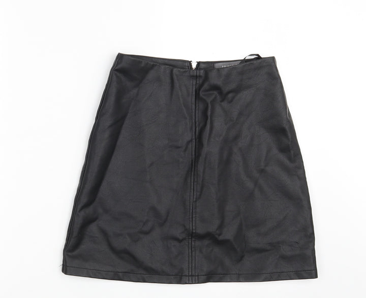 Primark Womens Black Polyester A-Line Skirt Size 6 Zip