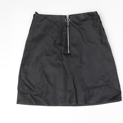 Primark Womens Black  Polyester A-Line Skirt Size 6   Zip