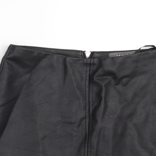 Primark Womens Black  Polyester A-Line Skirt Size 6   Zip