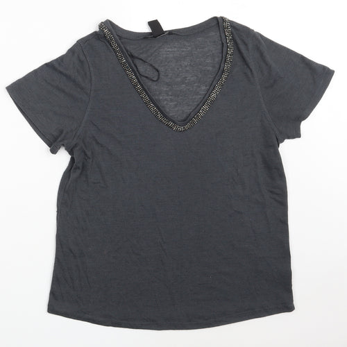 H&M Womens Grey  Polyester Basic T-Shirt Size S V-Neck