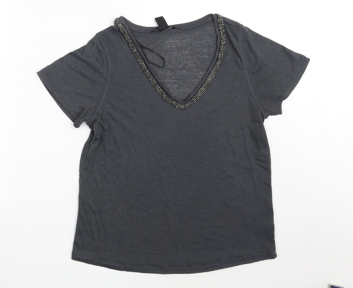 H&M Womens Grey  Polyester Basic T-Shirt Size S V-Neck