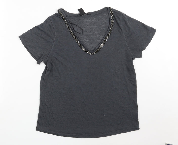 H&M Womens Grey  Polyester Basic T-Shirt Size S V-Neck