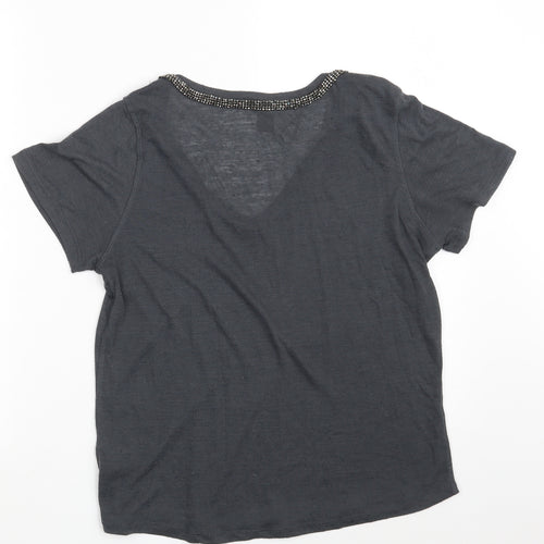 H&M Womens Grey  Polyester Basic T-Shirt Size S V-Neck