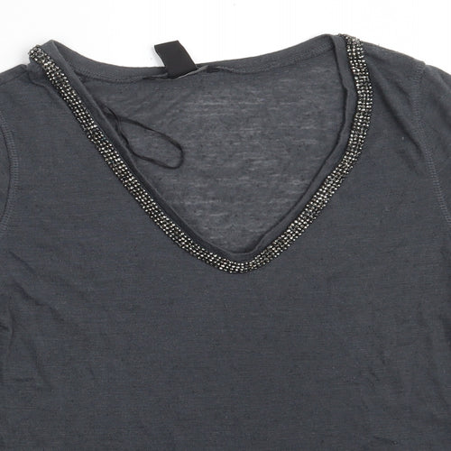 H&M Womens Grey  Polyester Basic T-Shirt Size S V-Neck