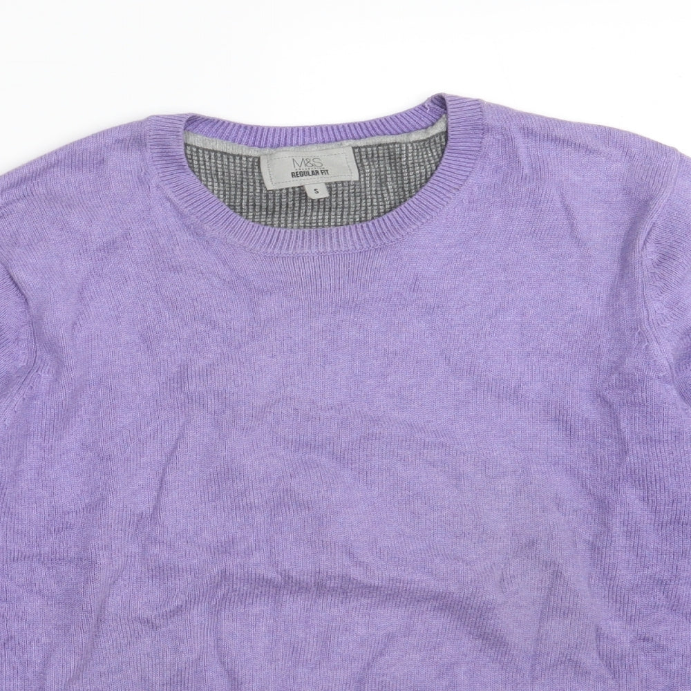 Marks and Spencer Mens Purple Round Neck  Cotton Pullover Jumper Size S