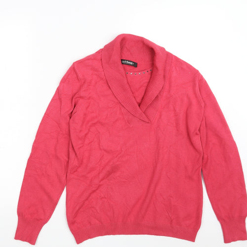 Gollehaug Collection Womens Pink Collared  Modal Pullover Jumper Size 10