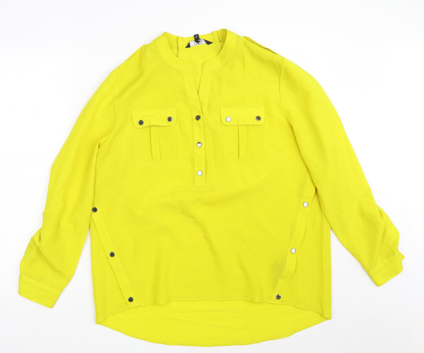 Debenhams Womens Yellow  Polyester Basic Button-Up Size 14 Roll Neck