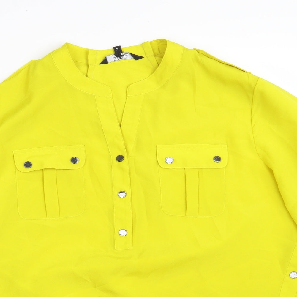 Debenhams Womens Yellow  Polyester Basic Button-Up Size 14 Roll Neck