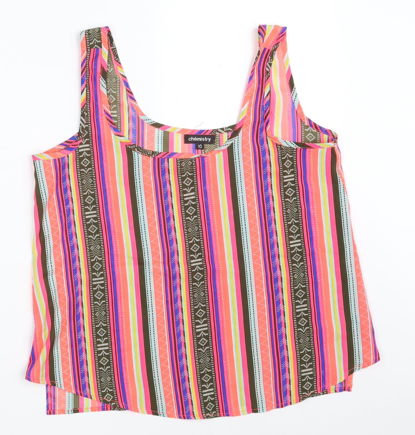Chemistry Womens Multicoloured Striped Polyester Camisole Tank Size 10 Scoop Neck