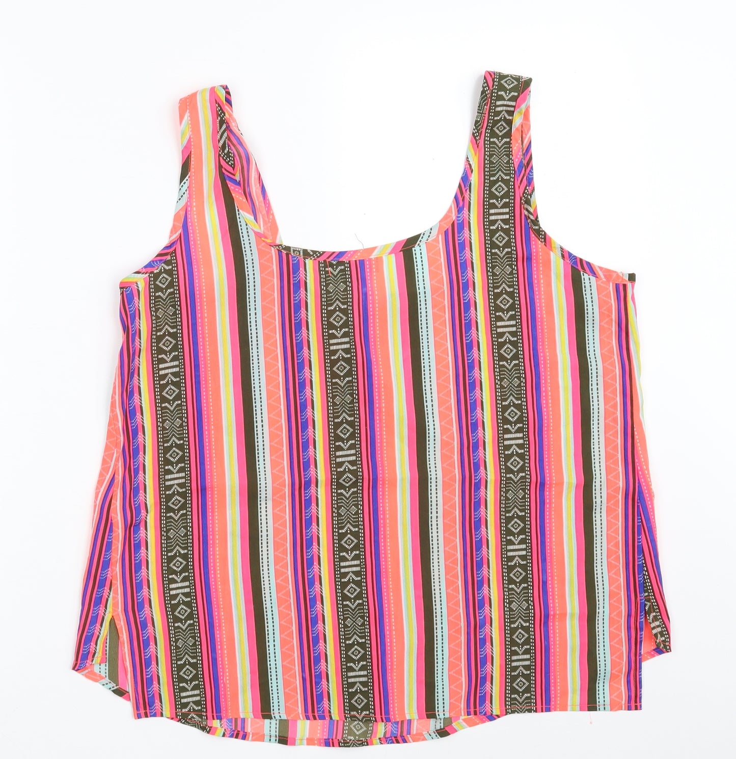 Chemistry Womens Multicoloured Striped Polyester Camisole Tank Size 10 Scoop Neck