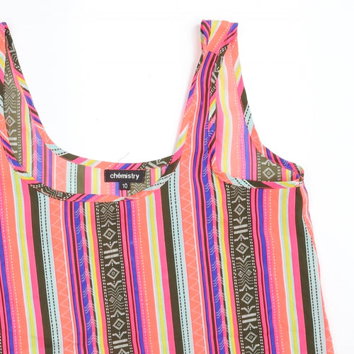 Chemistry Womens Multicoloured Striped Polyester Camisole Tank Size 10 Scoop Neck