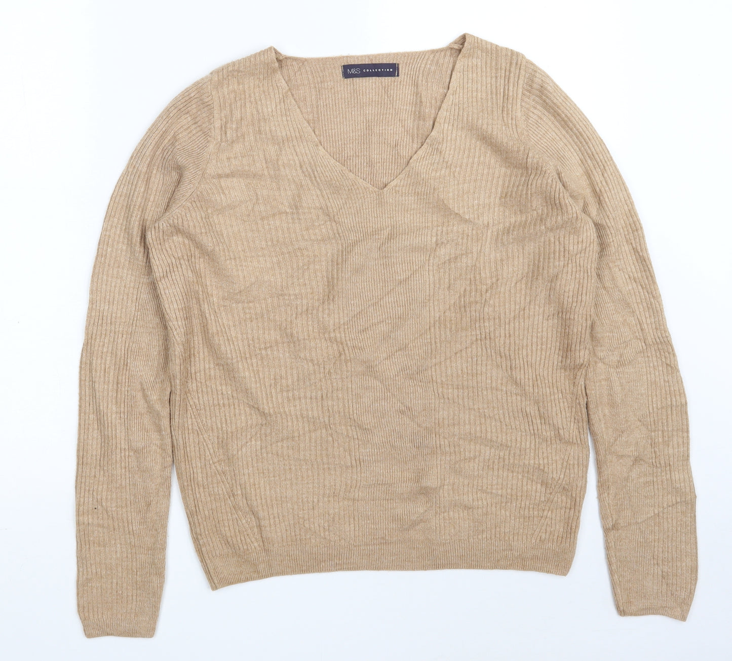 Marks and Spencer Womens Brown V-Neck  Acrylic Pullover Jumper Size 12