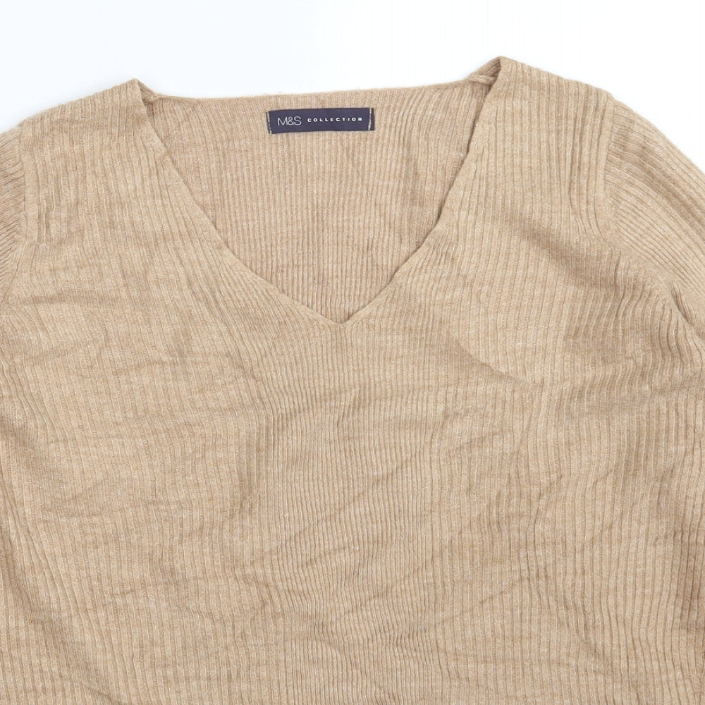 Marks and Spencer Womens Brown V-Neck  Acrylic Pullover Jumper Size 12