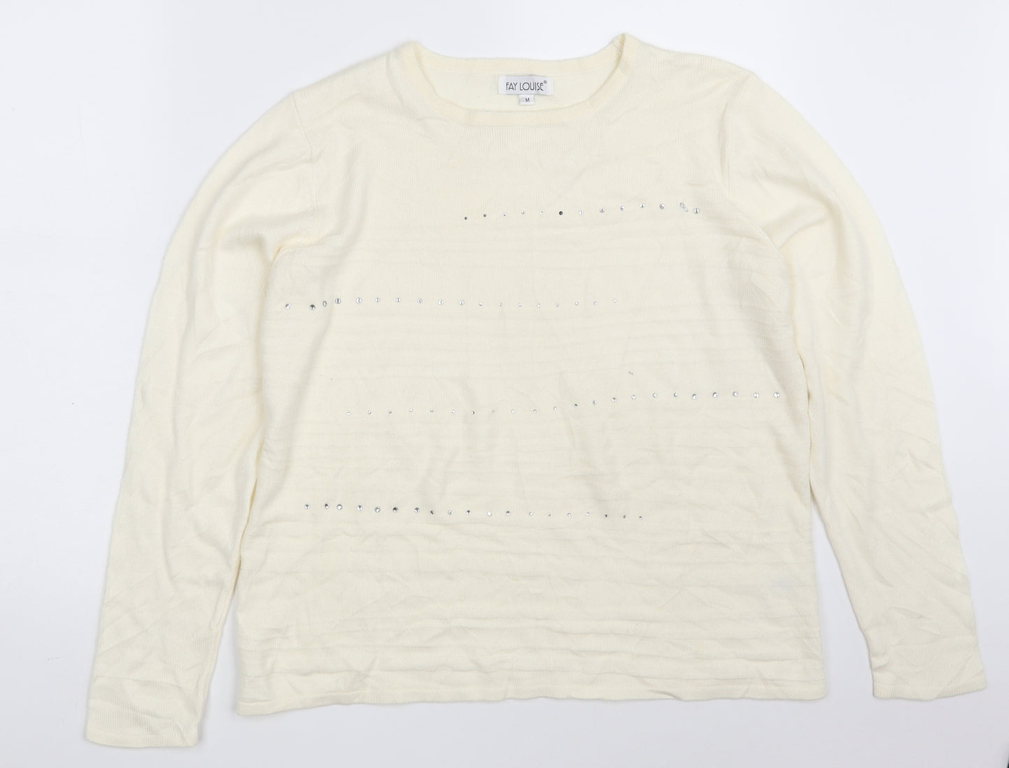 FAY LOUISE Womens Ivory Boat Neck  Acrylic Pullover Jumper Size M