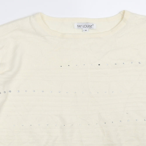 FAY LOUISE Womens Ivory Boat Neck  Acrylic Pullover Jumper Size M