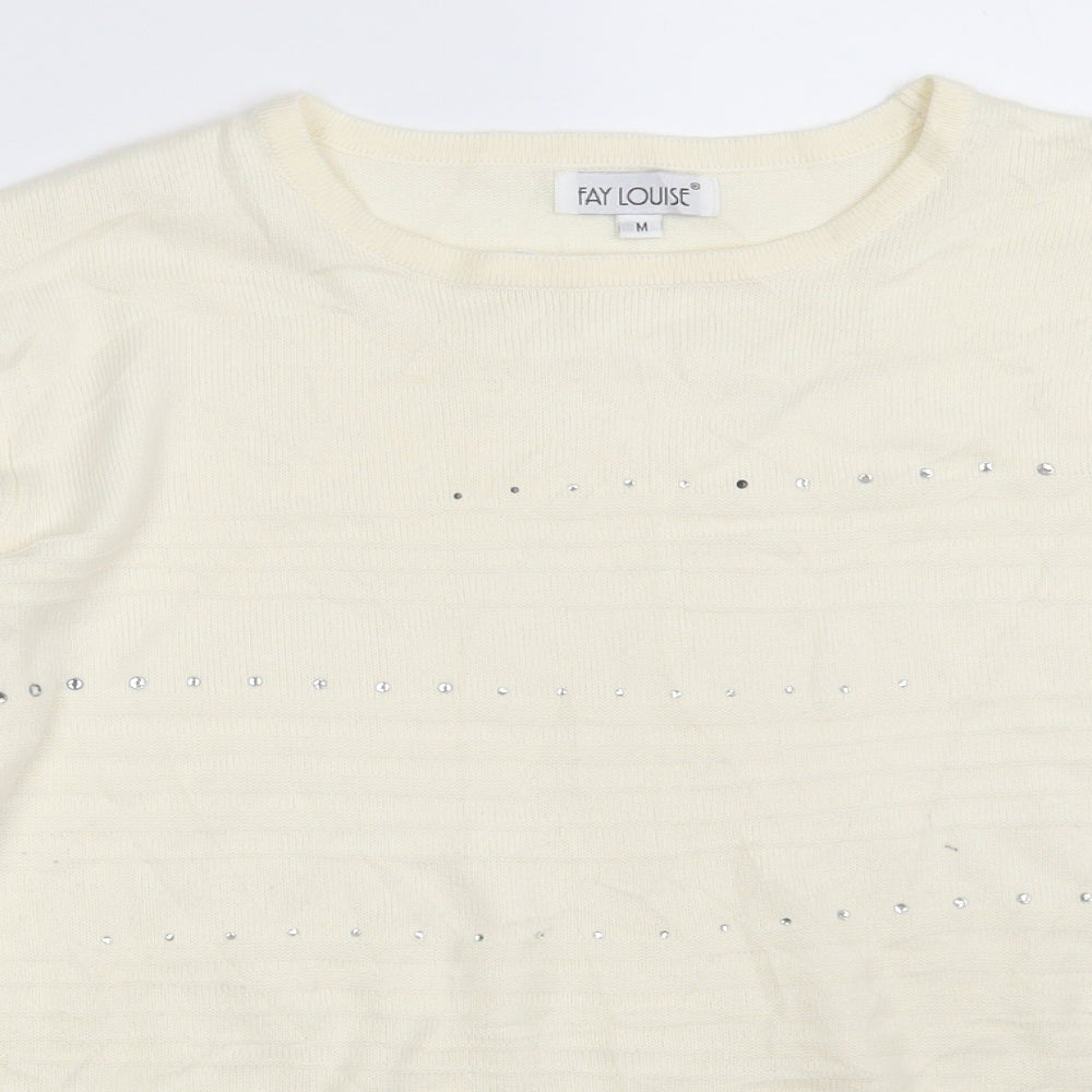 FAY LOUISE Womens Ivory Boat Neck  Acrylic Pullover Jumper Size M