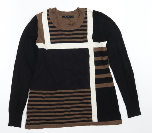 Front view of Crazy Line women’s multicoloured round neck striped viscose jumper, size XS