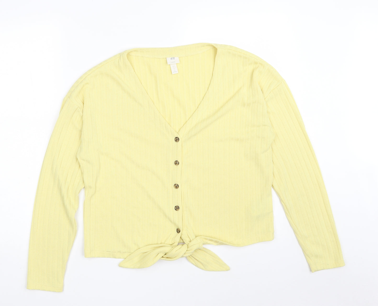 H&M Womens Yellow V-Neck  Polyester Cardigan Jumper Size S