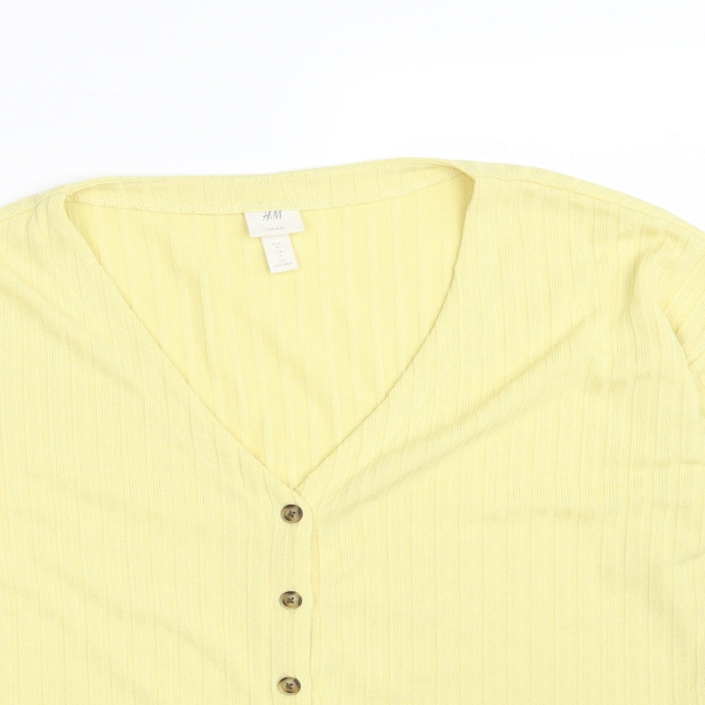 H&M Womens Yellow V-Neck  Polyester Cardigan Jumper Size S