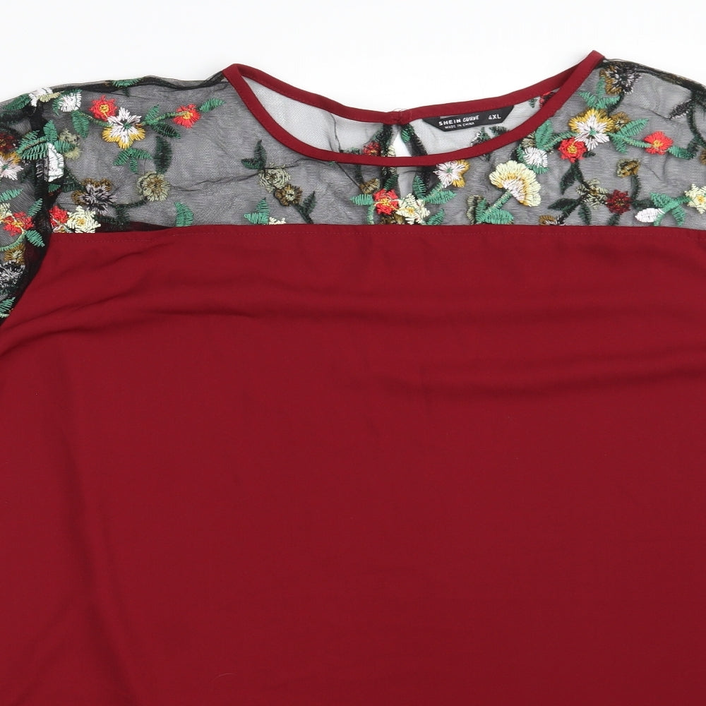SheIn Womens Purple Floral Polyester Basic Blouse Size 4XL Boat Neck - Curve