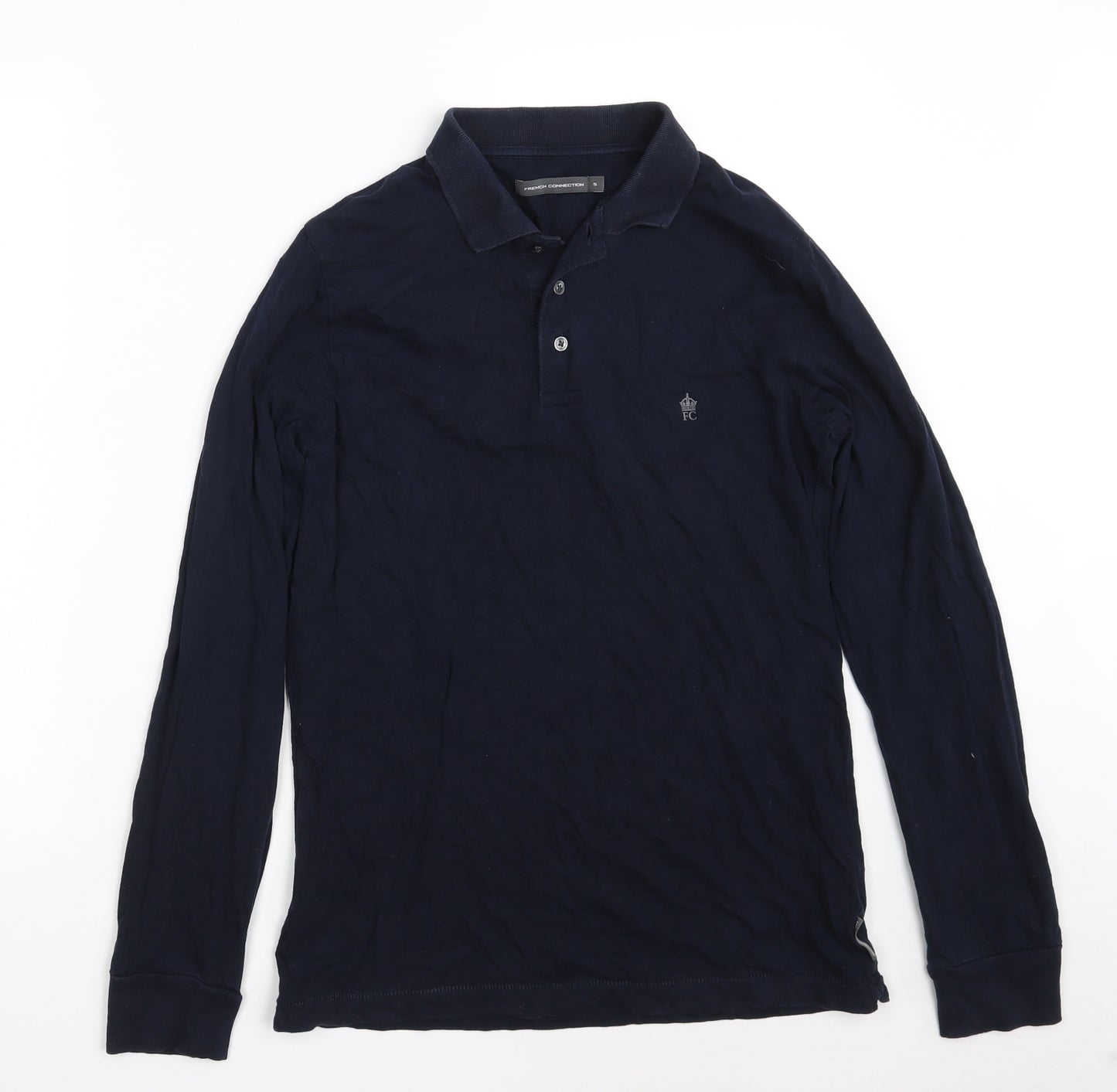 French Connection Mens Blue  100% Cotton  Polo Size S Collared Button