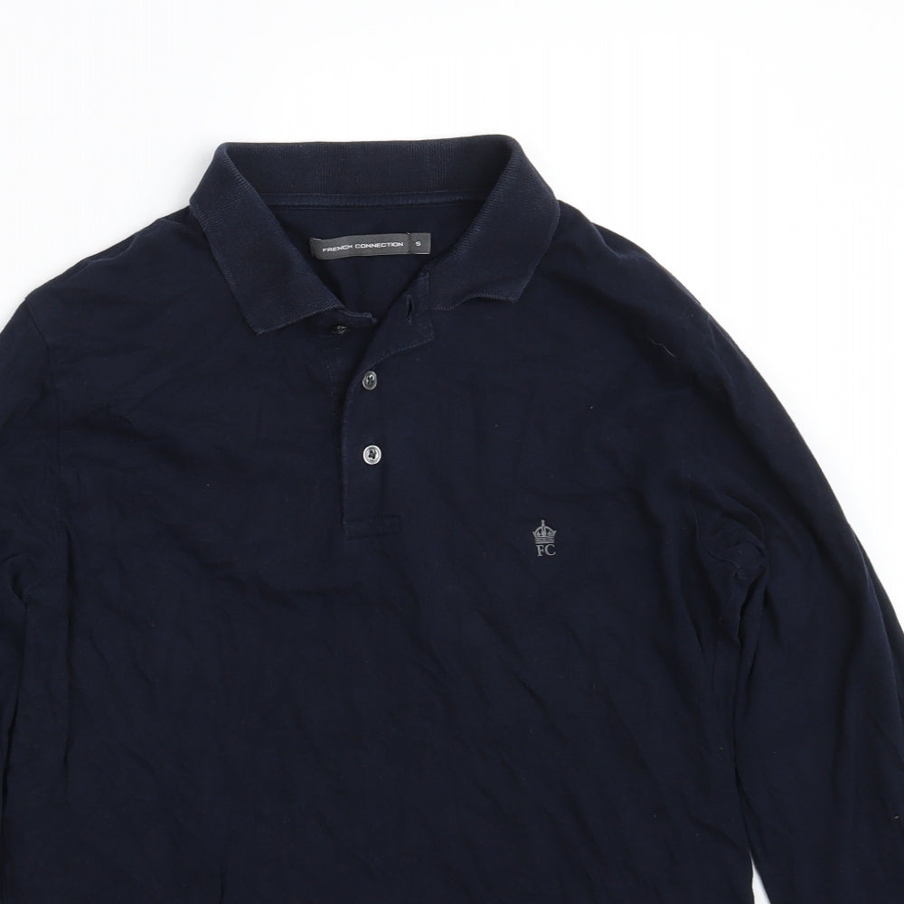 French Connection Mens Blue  100% Cotton  Polo Size S Collared Button
