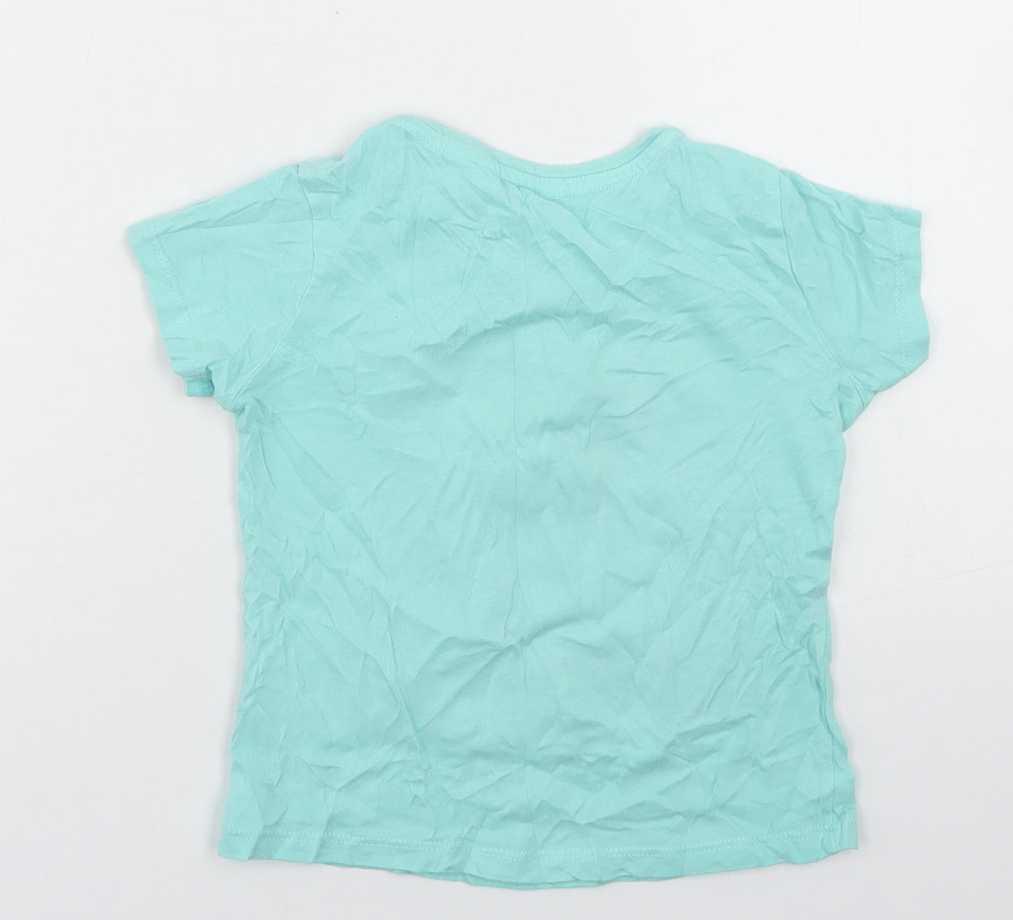 Pep & Co Girls Blue  Cotton Basic T-Shirt Size 3-4 Years Crew Neck  - Rabbits