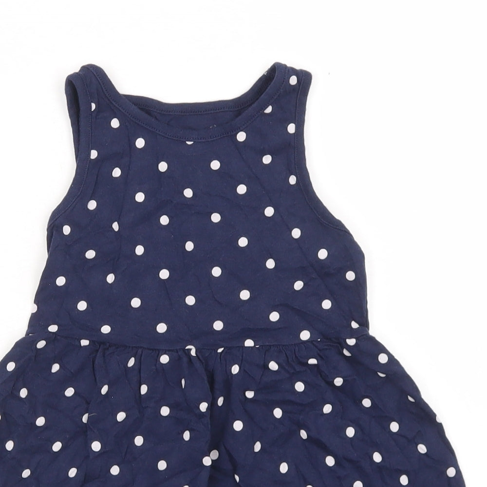 F&F Girls Blue Polka Dot Cotton Skater Dress  Size 3-4 Years  Crew Neck