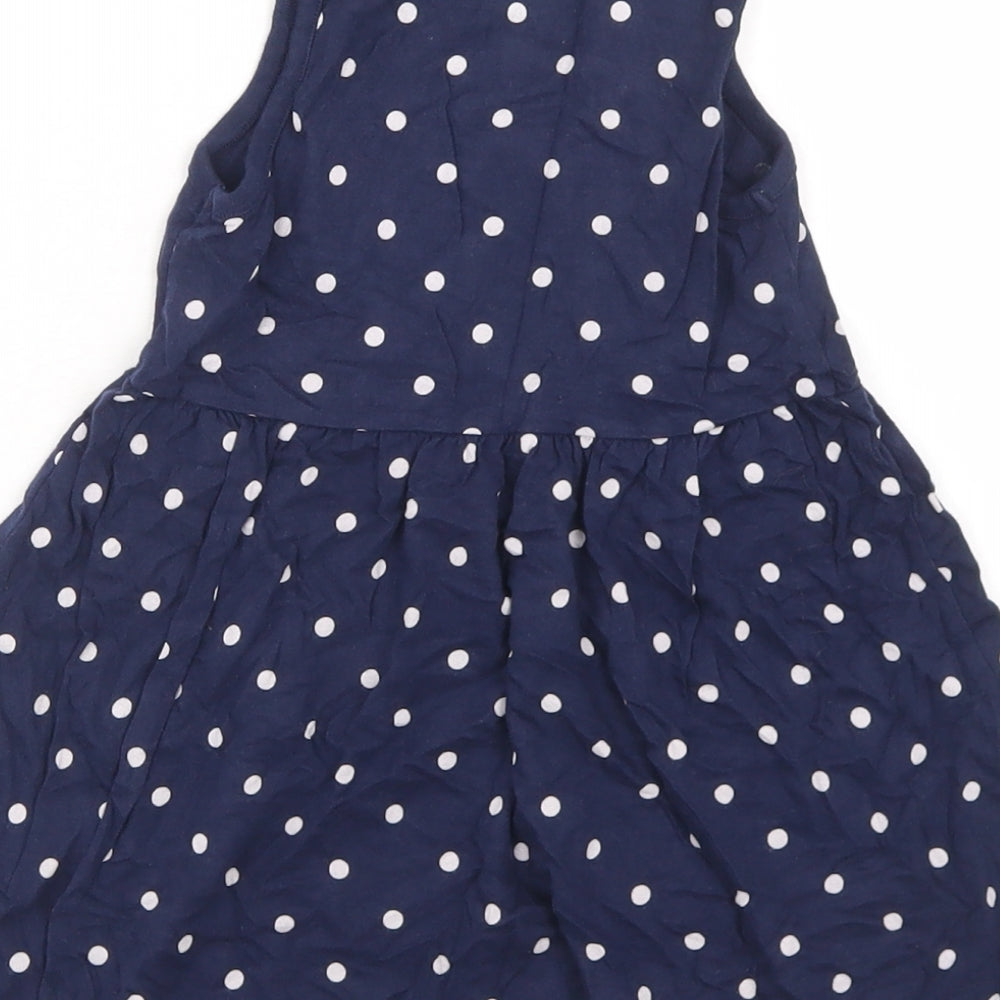 F&F Girls Blue Polka Dot Cotton Skater Dress  Size 3-4 Years  Crew Neck