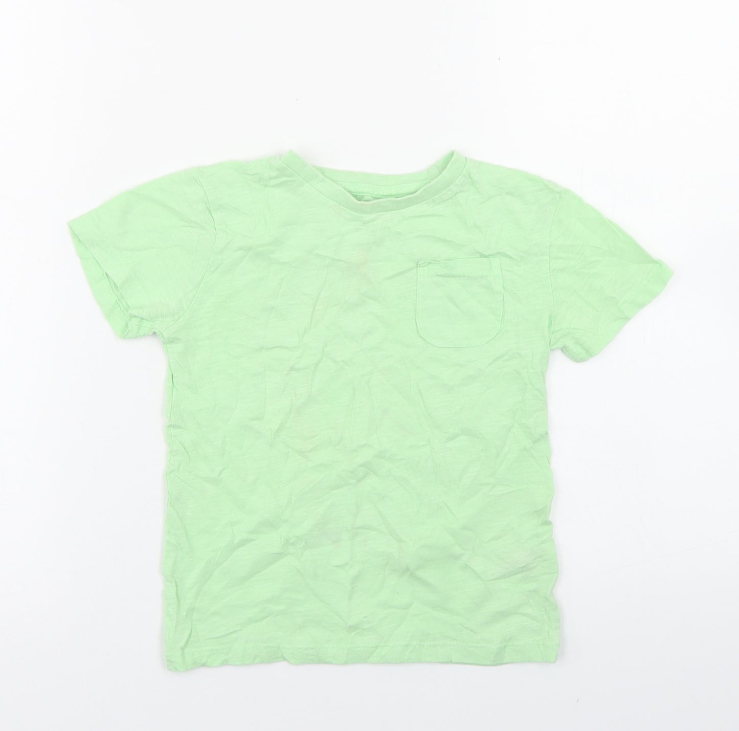 Dunnes Stores Girls Green  Cotton Basic T-Shirt Size 4-5 Years Crew Neck  - Chest Pocket