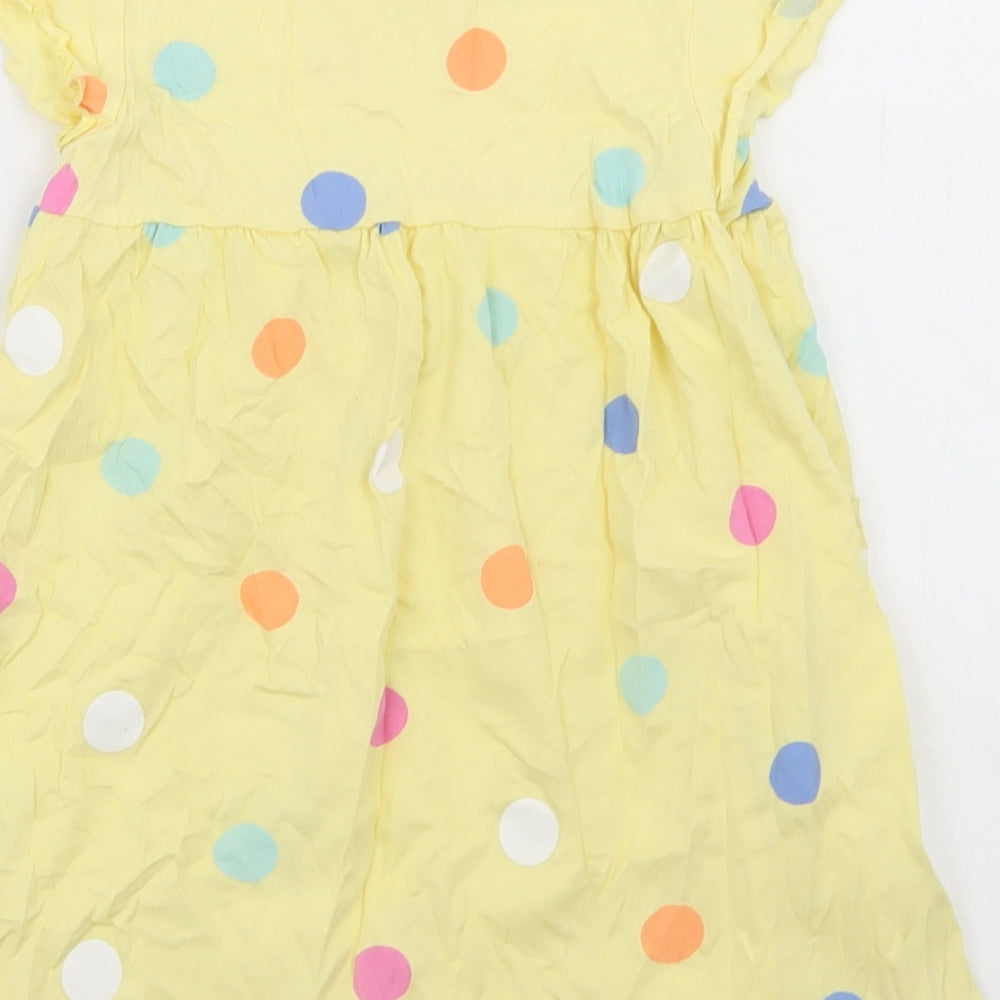 Primark Girls Yellow Polka Dot Cotton Skater Dress  Size 3-4 Years  Crew Neck  - Lettuce Edging