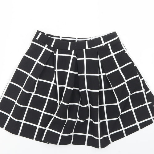 Boohoo Womens Black Check Polyester Pleated Skirt Size 10