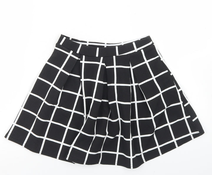 Boohoo Womens Black Check Polyester Pleated Skirt Size 10