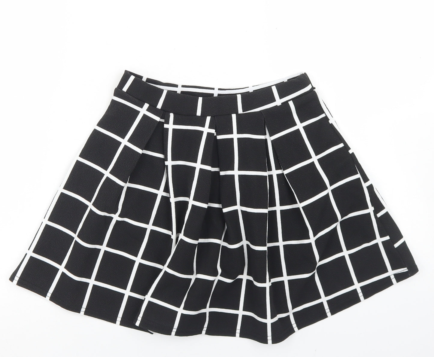Boohoo Womens Black Check Polyester Pleated Skirt Size 10