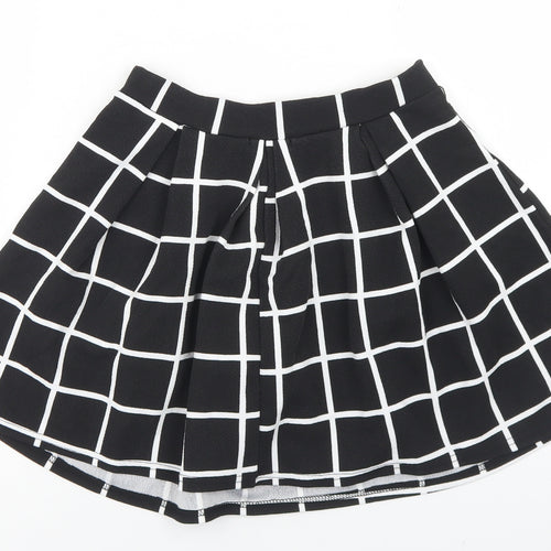Boohoo Womens Black Check Polyester Pleated Skirt Size 10