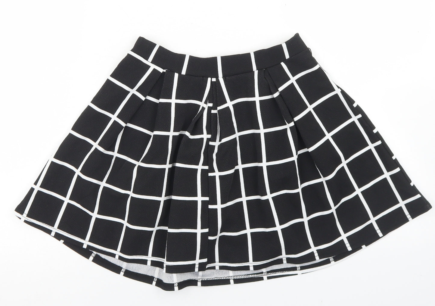 Boohoo Womens Black Check Polyester Pleated Skirt Size 10