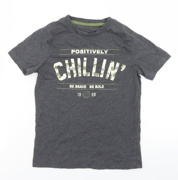 F&F Boys Grey Cotton Basic T-Shirt Size 8-9 Years Crew Neck - Chillin'
