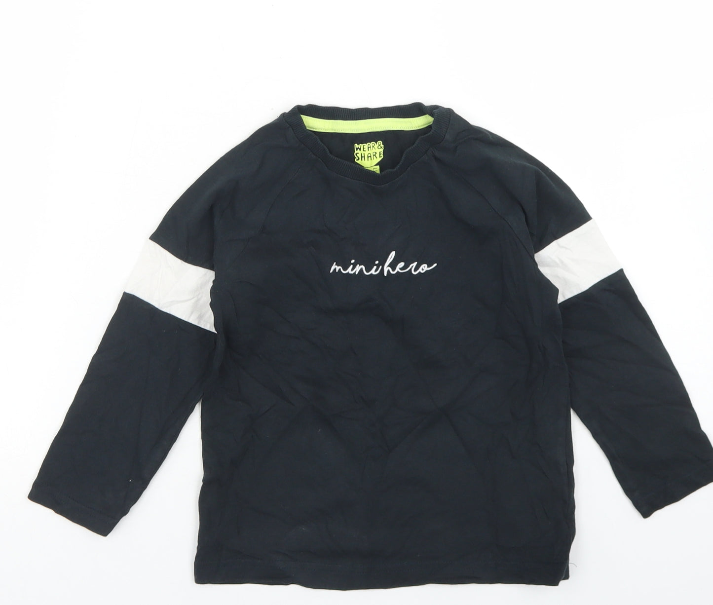 F&F Boys Black Colourblock Cotton Basic T-Shirt Size 4-5 Years Crew Neck  - Mini Hero