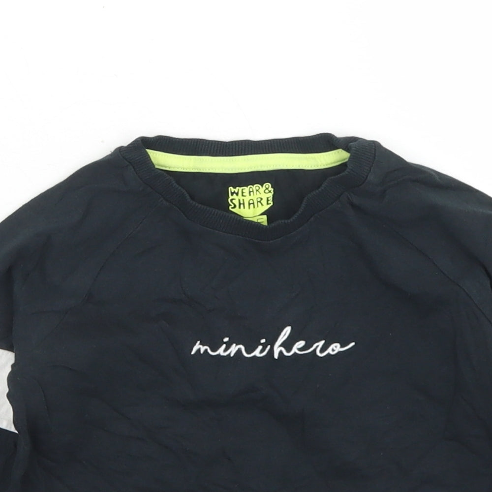 F&F Boys Black Colourblock Cotton Basic T-Shirt Size 4-5 Years Crew Neck  - Mini Hero