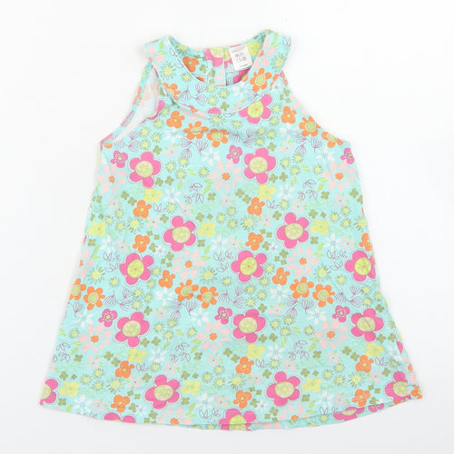Mini Club Girls Blue Floral Cotton Basic Tank Size 3-4 Years Round Neck Button