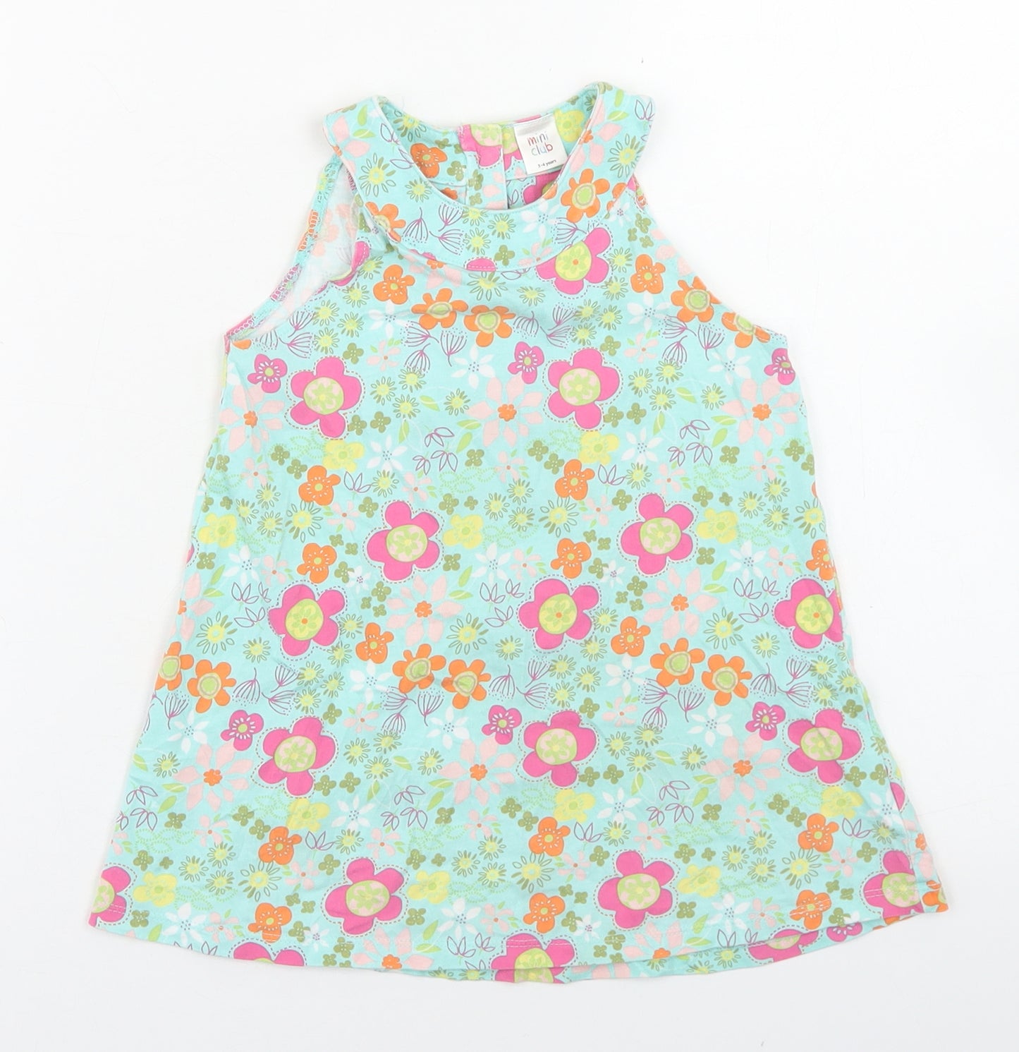 Mini Club Girls Blue Floral Cotton Basic Tank Size 3-4 Years Round Neck Button