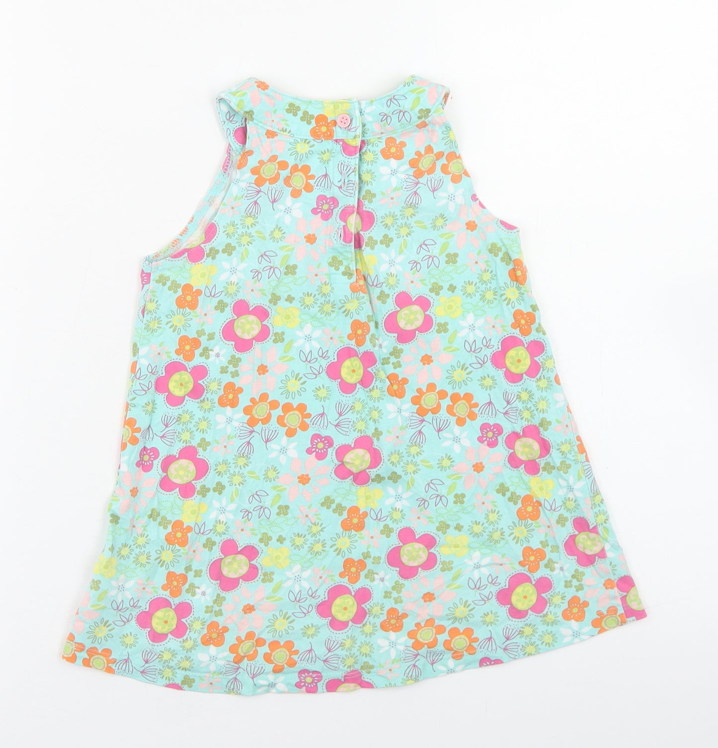 Mini Club Girls Blue Floral Cotton Basic Tank Size 3-4 Years Round Neck Button