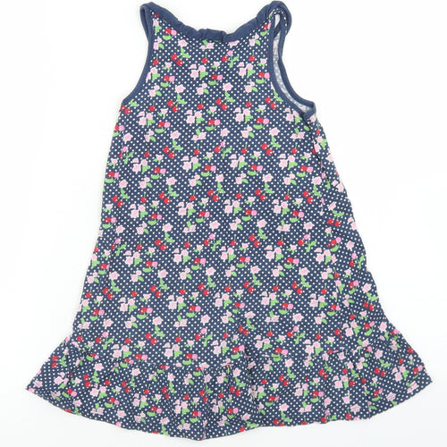 H&M Girls Blue Floral Cotton Trapeze & Swing  Size 5-6 Years  Crew Neck