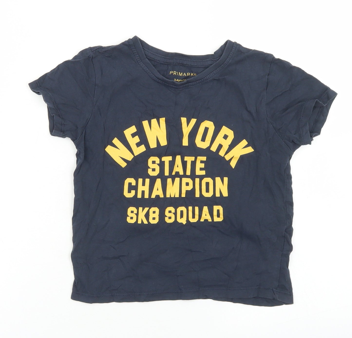 Primark Boys Blue  Cotton Basic T-Shirt Size 3-4 Years Crew Neck  - New York SK8