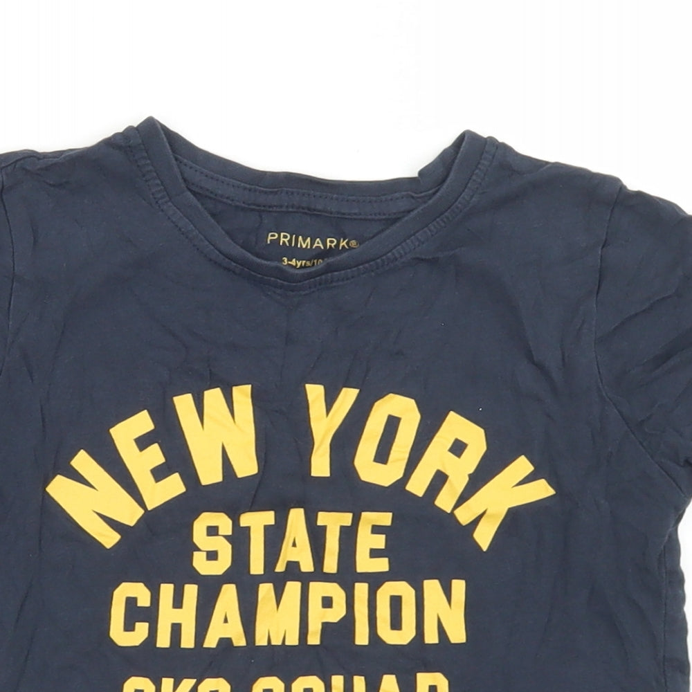 Primark Boys Blue  Cotton Basic T-Shirt Size 3-4 Years Crew Neck  - New York SK8