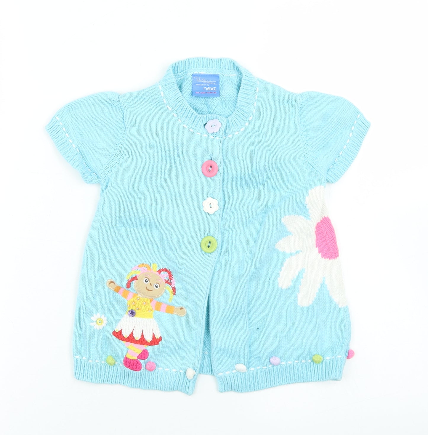 NEXT Girls Blue Crew Neck  Cotton Cardigan Jumper Size 3-4 Years  Button - In The Night Garden